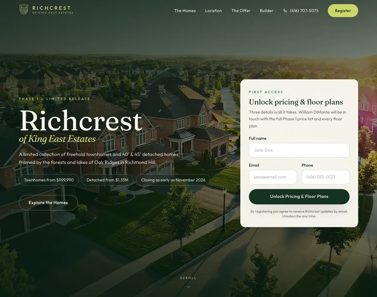 Richcrest of King East Estates — live site